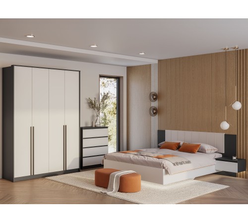 Спальный гарнитур Нуар, белый/графит/букле