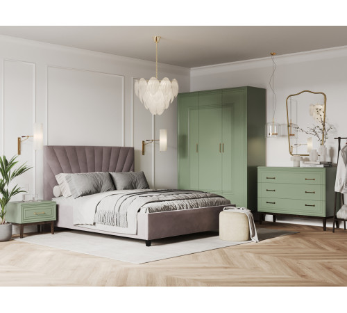 Спальный гарнитур Эвора 3, зеленый самшит/орех/какао велюр