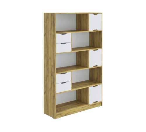 Стеллаж Юнит с дверцами и ящиками, дуб крафт/белый
