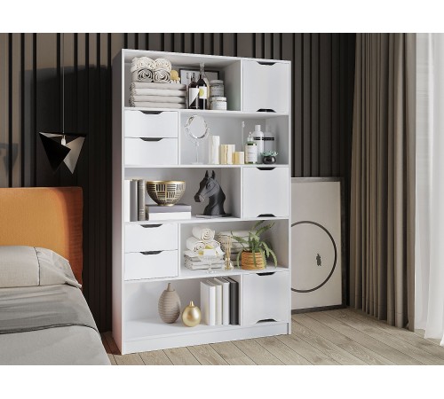 Стеллаж Юнит с дверцами и ящиками, белый