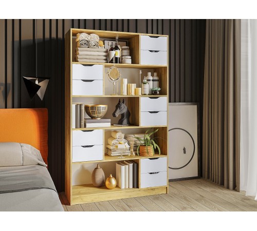 Стеллаж Юнит с ящиками, дуб крафт/белый