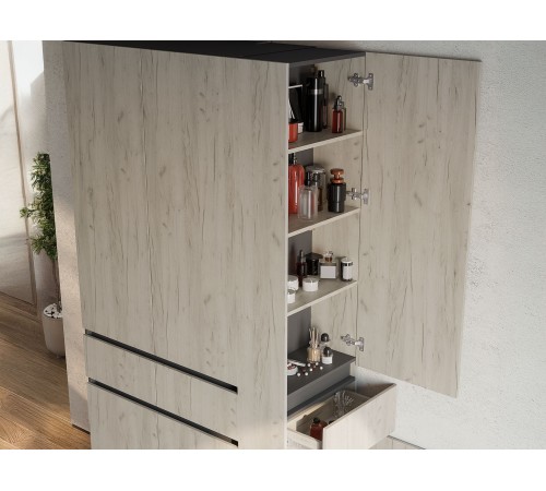 Стеллаж Багира с ящ ШК-16, графит/крафт белый