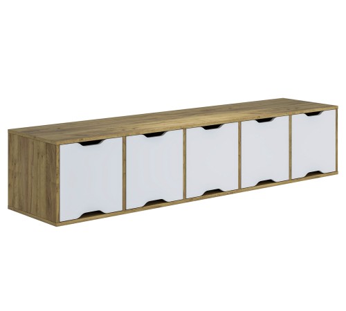 Стеллаж Юнит малый с дверцами, дуб крафт/белый