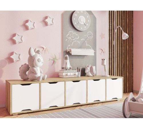 Стеллаж Юнит малый с дверцами, дуб крафт/белый