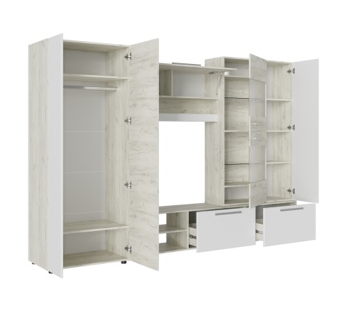 Стенка для гостиной Сафари НМ, дуб крафт белый/белый матовый