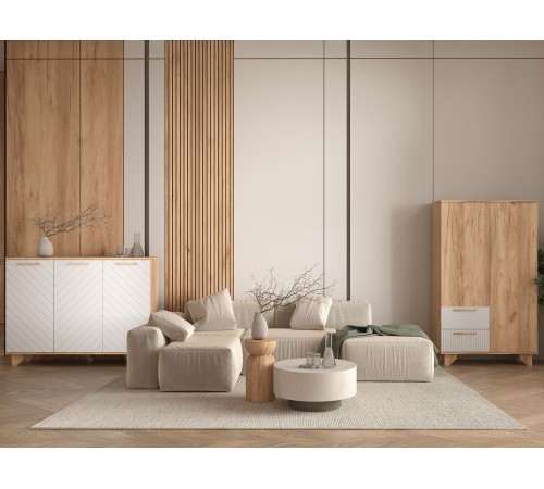 Гостиная Ньерд 7, дуб вотан/белый софт матовый