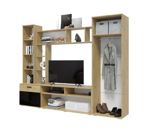 Гостиная Крокус, дуб вотан/черный глянец