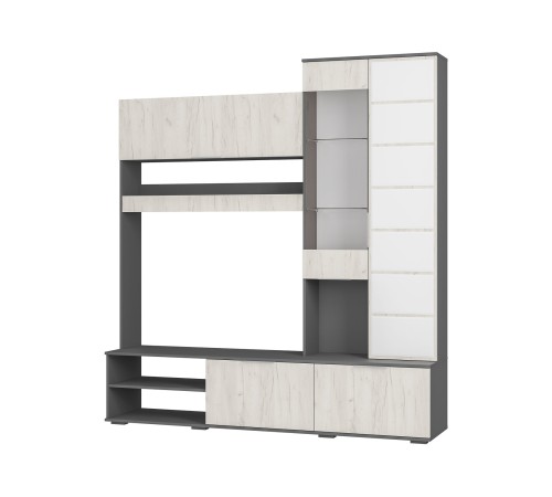 Гостиная Плаза 2, графит/дуб крафт белый/стекло