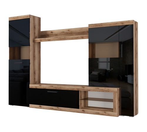 Гостиная Бастон 2, дуб делано/черный глянец