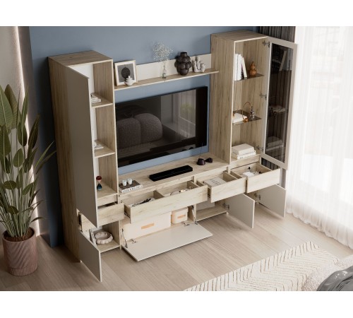 Гостиная Бостон, дуб крафт серый/кашемир