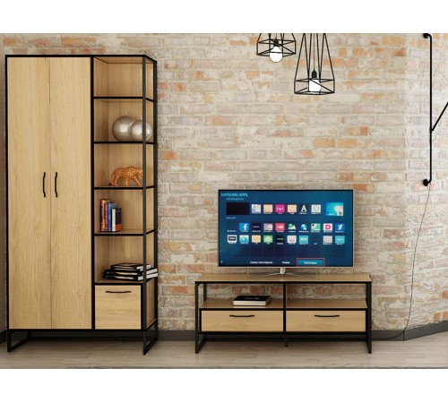 Гостиная Виртон 1, дуб крафт золотой/черный