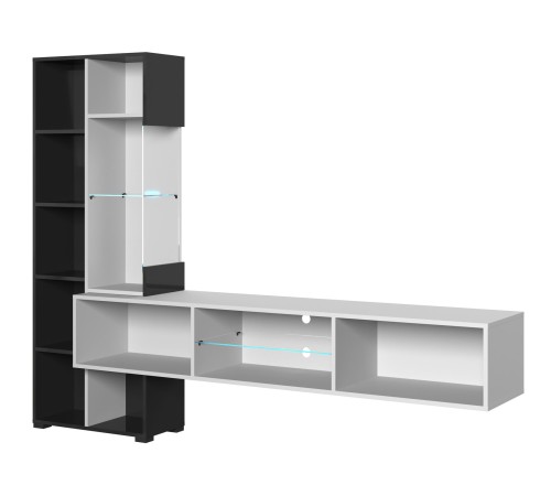 Стенка для гостиной Поинт с подсветкой, белый/чёрный глянец