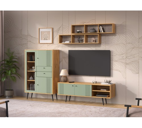 Гостиная Вега Саксония 6, дуб крафт золотой/серо-зеленый