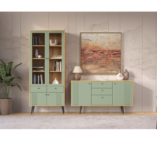 Гостиная Вега Саксония 8, дуб крафт золотой/серо-зеленый