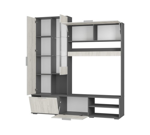 Гостиная Плаза 2, графит/дуб крафт белый/стекло