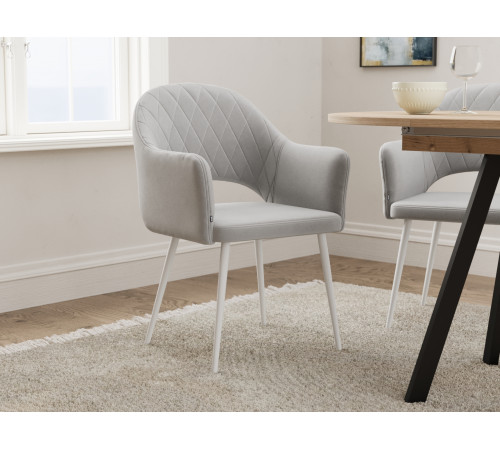 Комплект стульев 2 шт. София / Николас, светло-серый микровелюр/белый