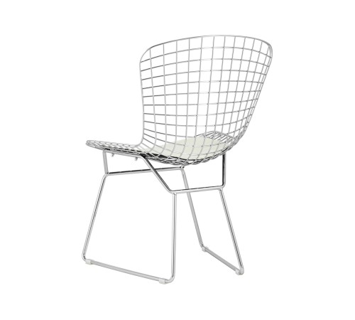 УТ000004219 Стул обеденный Bertoia, хромированный, с белой подушкой УТ000004219 Стул обеденный Bertoia, хромированный, с белой подушкой
