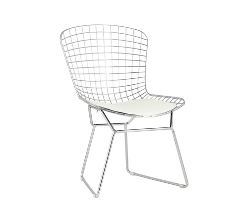 УТ000004219 Стул обеденный Bertoia, хромированный, с белой подушкой УТ000004219 Стул обеденный Bertoia, хромированный, с белой подушкой