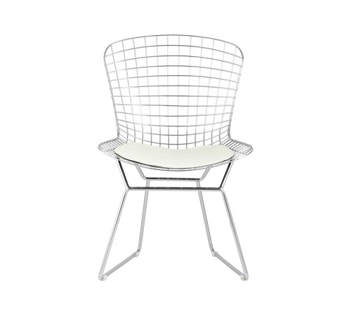 УТ000004219 Стул обеденный Bertoia, хромированный, с белой подушкой УТ000004219 Стул обеденный Bertoia, хромированный, с белой подушкой