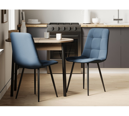 Комплект стульев 3 шт Фред / Кристофер, сине-голубой микровелюр/черный