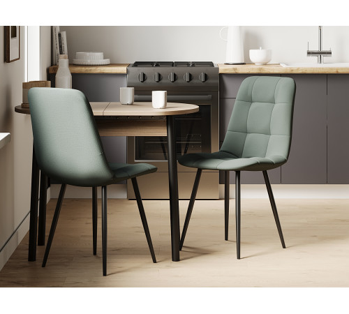 Комплект стульев 3 шт Фред / Кристофер, серо-зеленый микровелюр/черный