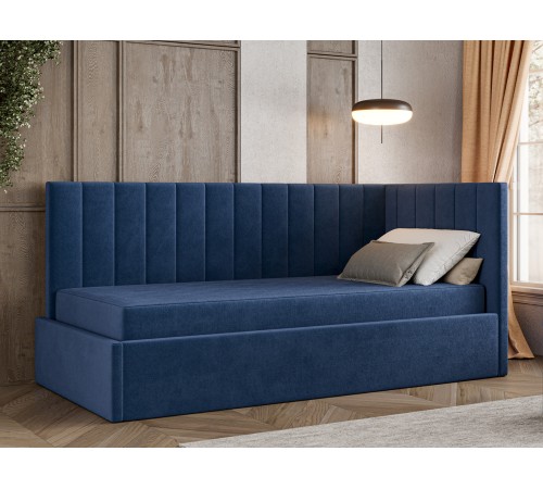Тахта с подъемным механизмом Берта 90х200 см с матрасом, синий велюр