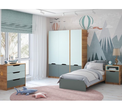 Тумба прикроватная Рич, дуб крафт золотой/кенди/сумеречный голубой