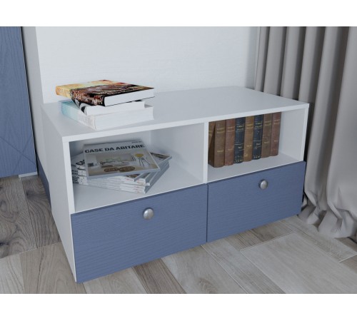 Тумба Абрис 2 ящ ниша 332.05, дуб адриатика синий/белый