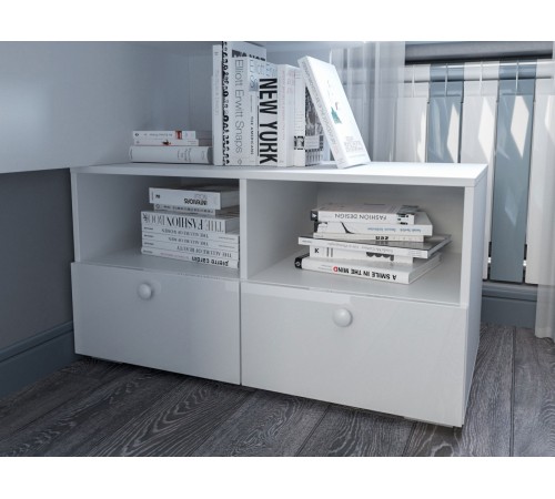 Тумба Абрис 2 ящ ниша 332.05, белый глянец/белый