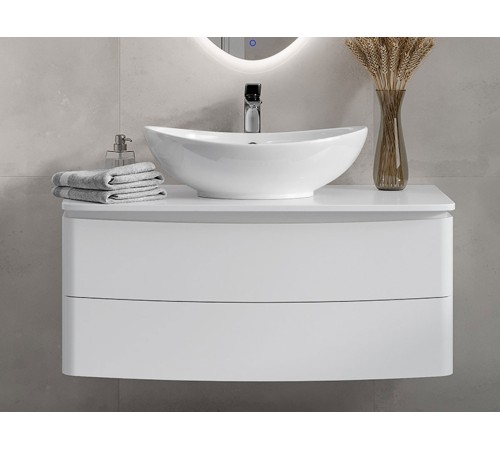 Тумба под раковину Луна 1000-0-2 со столешницей навесная с раковиной, белый