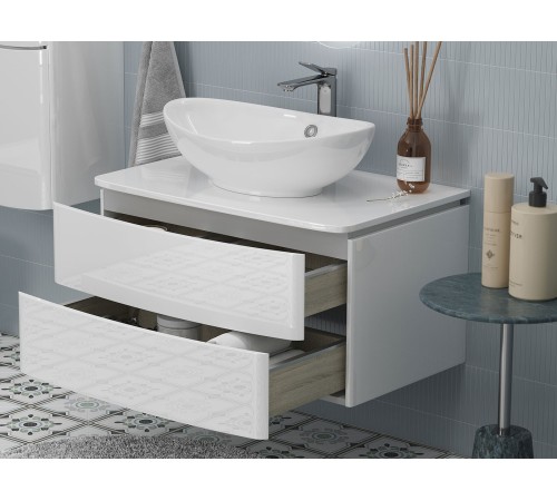 Тумба под раковину Луна 800-0-2 со столешницей навесная с раковиной, белый