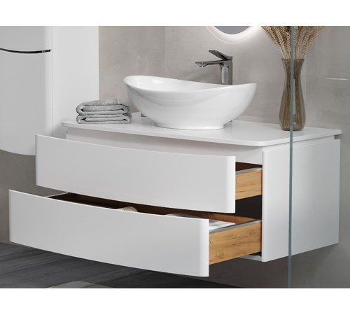 Тумба под раковину Луна 1000-0-2 со столешницей навесная с раковиной, белый