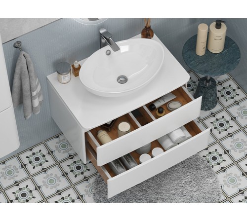 Тумба под раковину Луна 800-0-2 со столешницей навесная с раковиной, белый