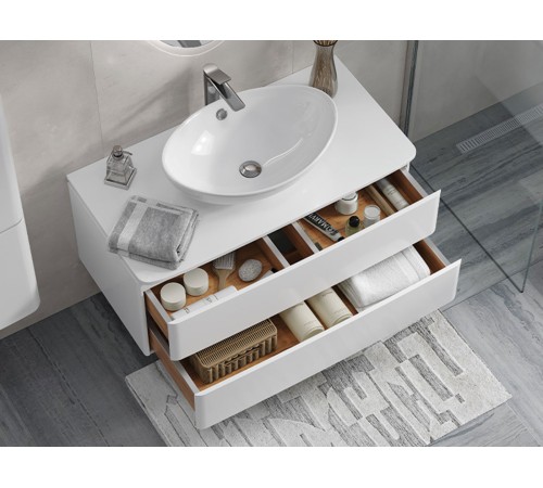 Тумба под раковину Луна 1000-0-2 со столешницей навесная с раковиной, белый