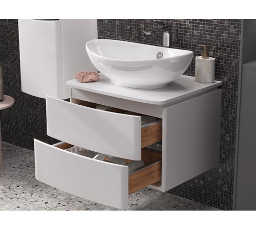 Тумба под раковину Луна 600-0-2 со столешницей навесная с раковиной, белый