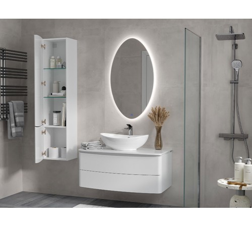 Тумба под раковину Луна 1000-0-2 со столешницей навесная с раковиной, белый