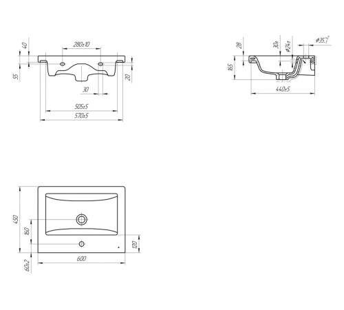 Тумба под раковину Геометрия 600-0-2 (Комо), бетон