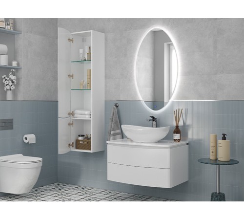 Тумба под раковину Луна 800-0-2 со столешницей навесная с раковиной, белый