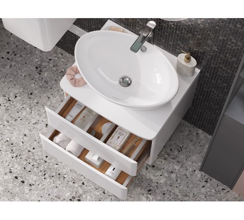 Тумба под раковину Луна 600-0-2 со столешницей навесная с раковиной, белый