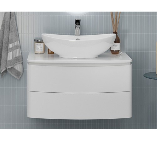 Тумба под раковину Луна 800-0-2 со столешницей навесная с раковиной, белый