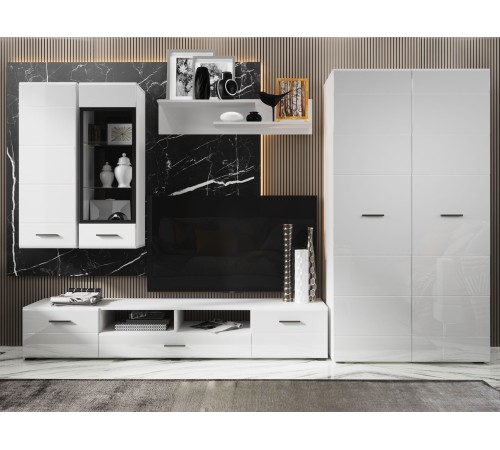 ТВ тумба Глосс 1 ящ 2 дв, белый/белый глянец