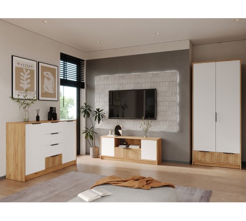 ТВ-тумба Ивис, дуб крафт золотой/белый