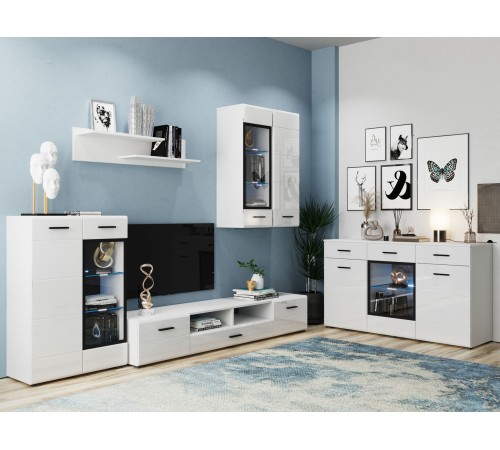 ТВ тумба Глосс 1 ящ 2 дв, белый/белый глянец