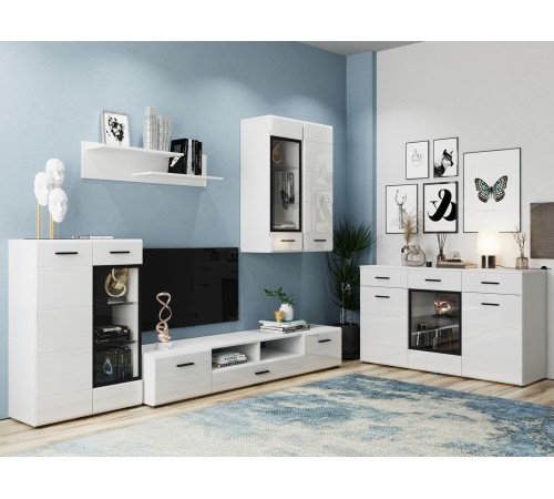 ТВ тумба Глосс 1 ящ 2 дв, белый/белый глянец