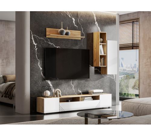 ТВ-тумба Кайло, дуб золотой/белый матовый