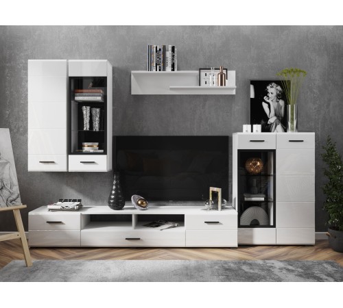 ТВ тумба Глосс 1 ящ 2 дв, белый/белый глянец