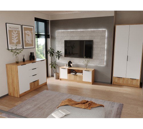 ТВ-тумба Ивис, дуб крафт золотой/белый