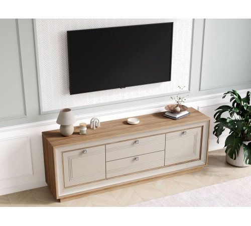 ТВ-тумба Прато 1800, вяз швейцарский светлый/газания матовая