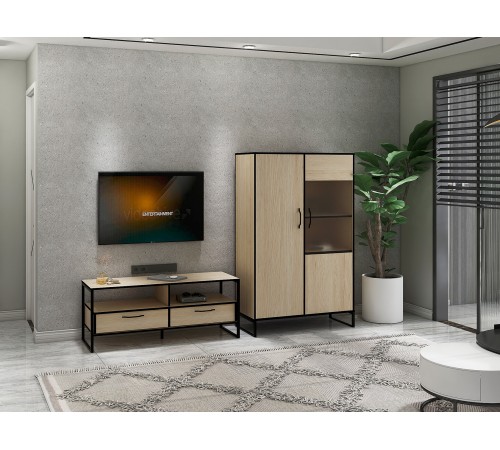 ТВ-тумба Виртон, дуб крафт золотой/черный