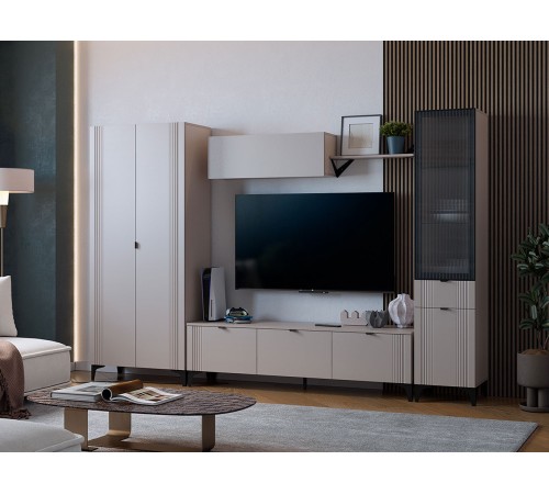 ТВ-тумба 3 дв Рич, кашемир/фрапучино матовый/черный ТВ-тумба 3 дв Рич, кашемир/фрапучино матовый/черный